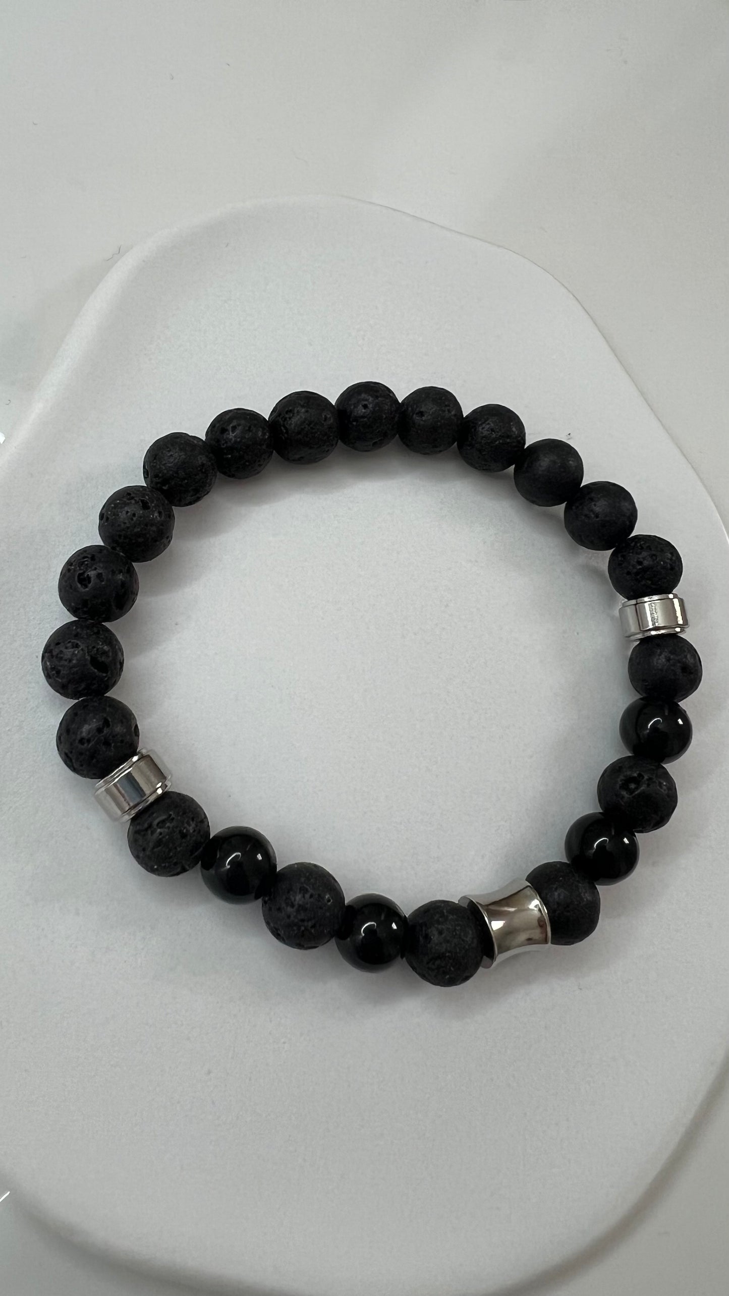 Bracelet pierre Onyx et Pierre de lave - Boules 8 mm