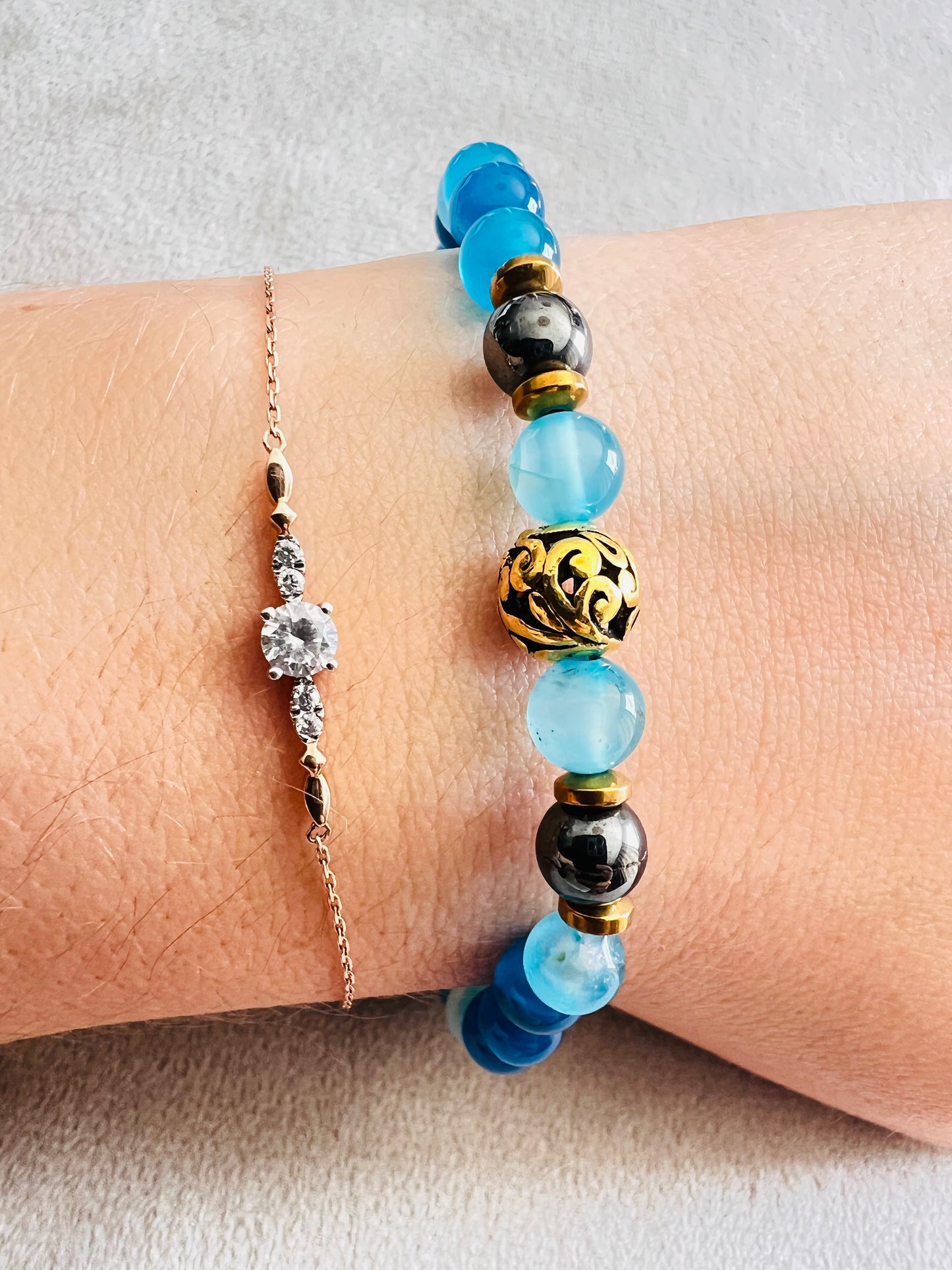 Bracelet pierre Agate Bleue - Boules 6 mm