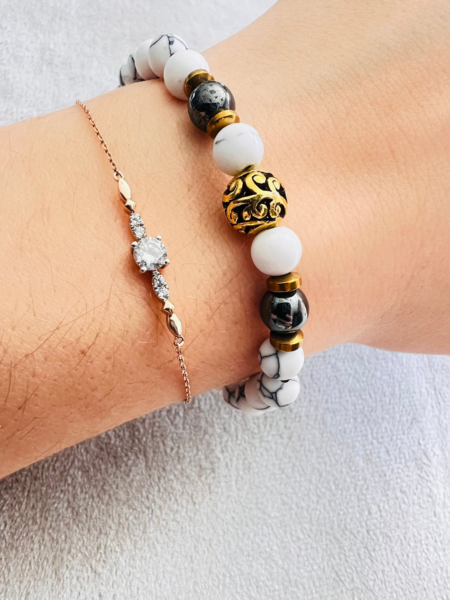 Bracelet pierre Howlite - Boules 6 mm