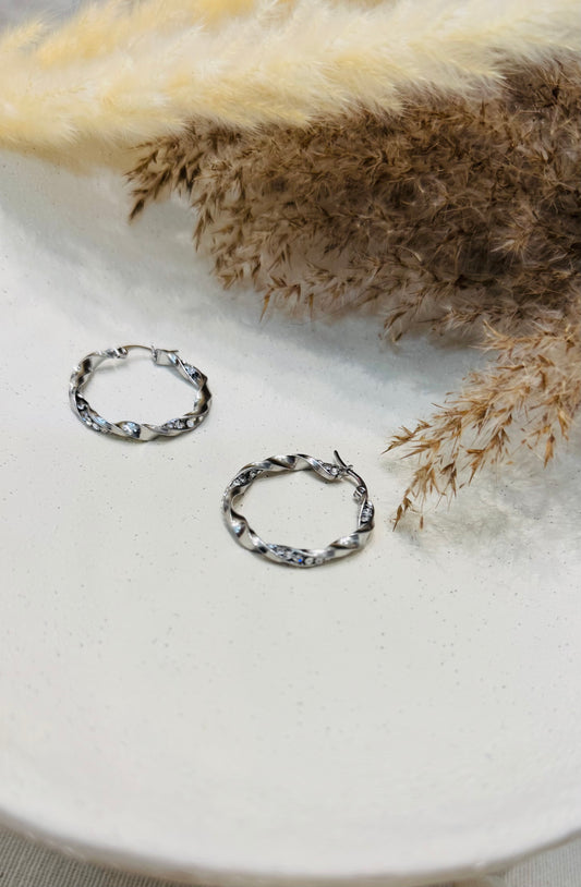 Rym | Boucles d'oreilles / Créoles en acier inoxydable  - Argenté