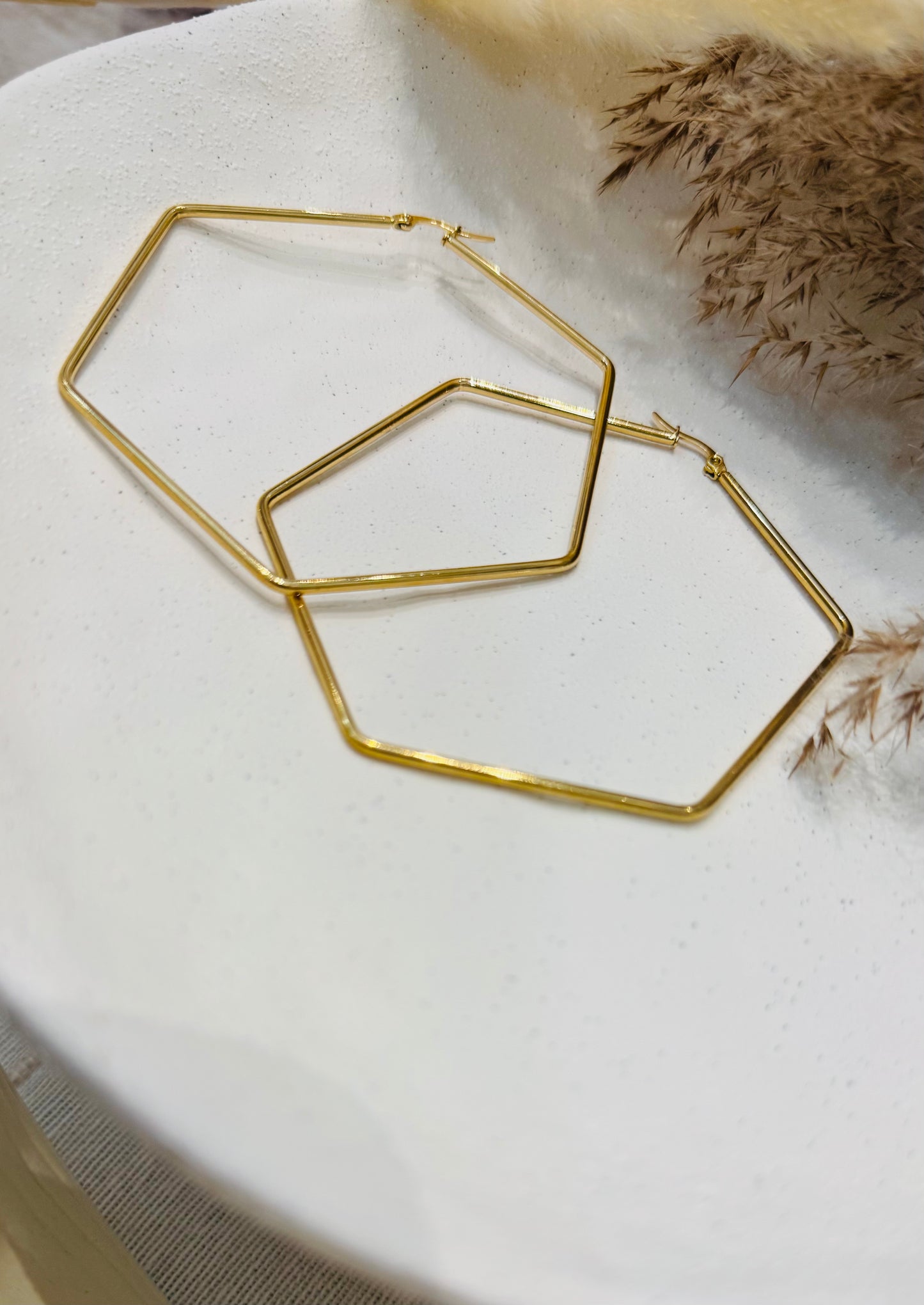 L'Hexagonale | Boucles d'oreilles / Créoles en acier inoxydable - Doré