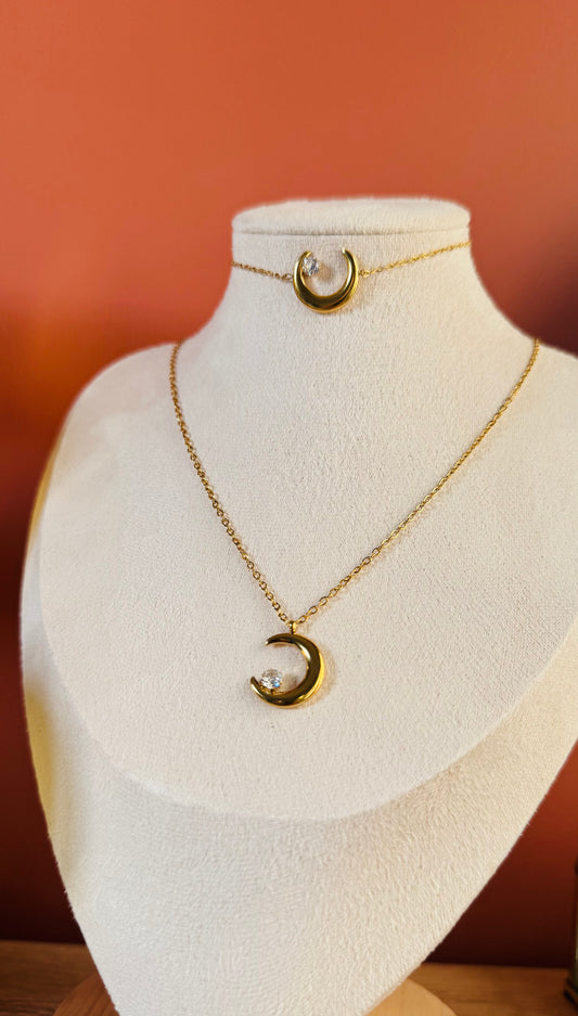Parure Collier & Bracelet Lune - Doré