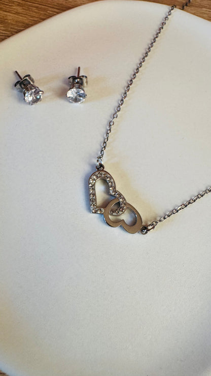 Parure Collier & Boucles d'oreilles Duo Argenté