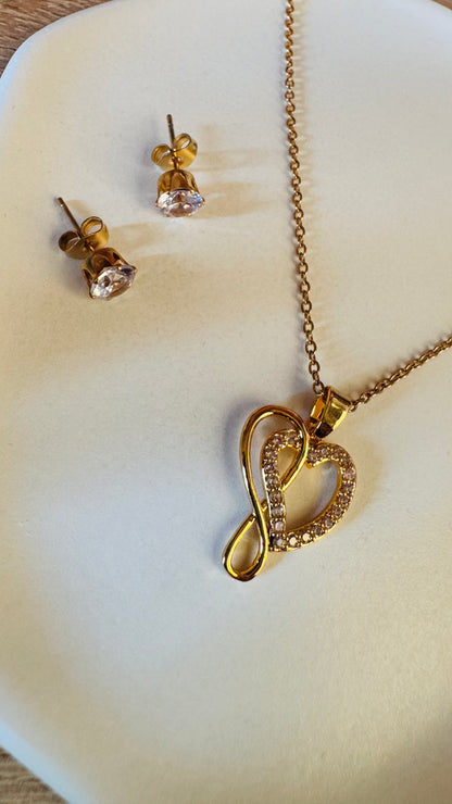 Parure Collier & Boucles d'oreilles Cœur Infini - Doré