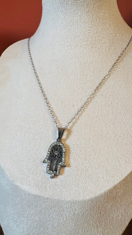 Parure Collier & Boucles d'oreilles Main de Lumière - Argenté