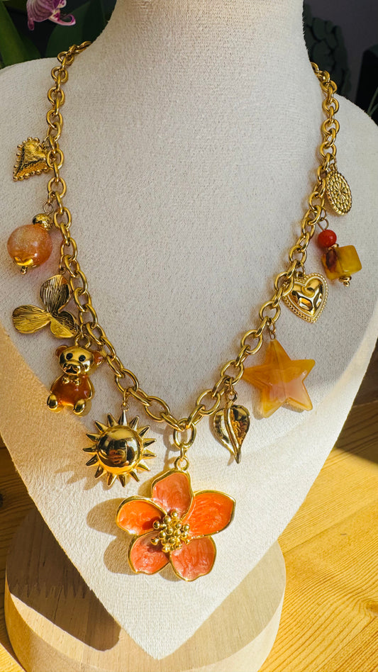 Aura Orangée | Collier charms en acier inoxydable