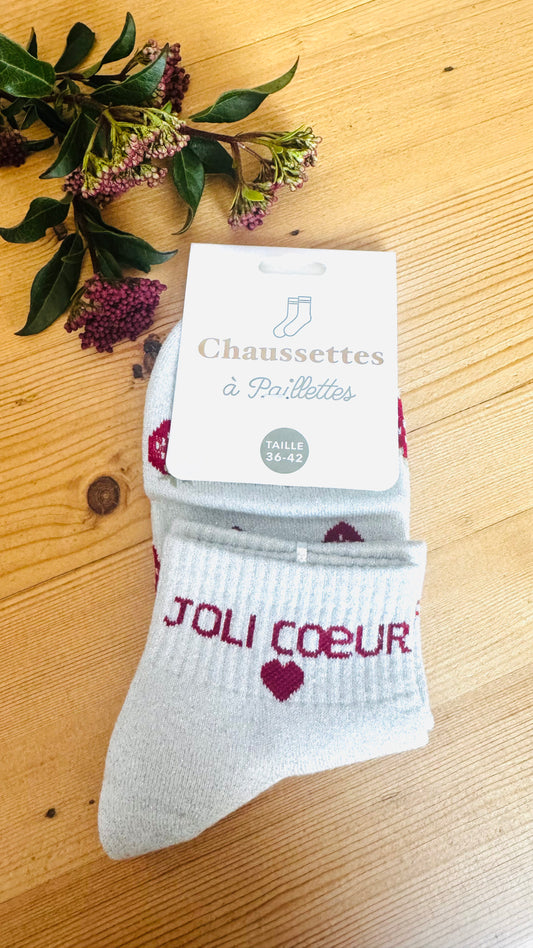 Chaussettes Bleu à Paillettes Argentées "Jolie Coeur"