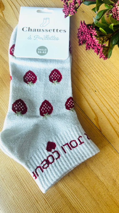 Chaussettes Bleu à Paillettes Argentées "Jolie Coeur"