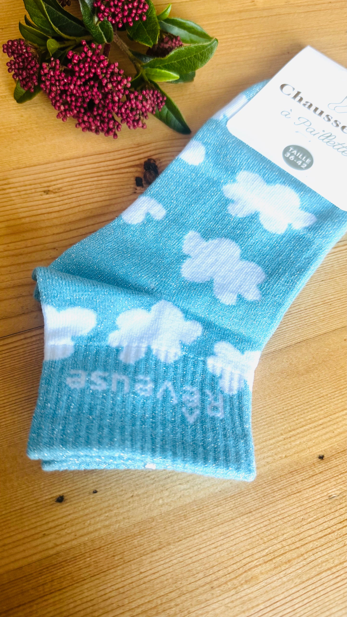 Chaussettes Bleu à Paillettes Argentées "Rêveuse"