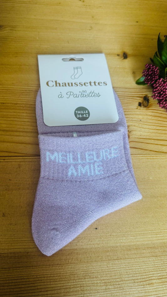 Chaussettes Rose à Paillettes Argentées "Meilleure Amie"