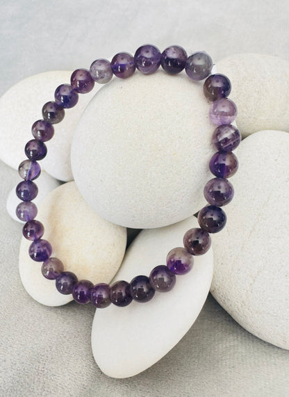 Bracelet pierre Améthyste Rubanée Brésil - Boules 6 mm