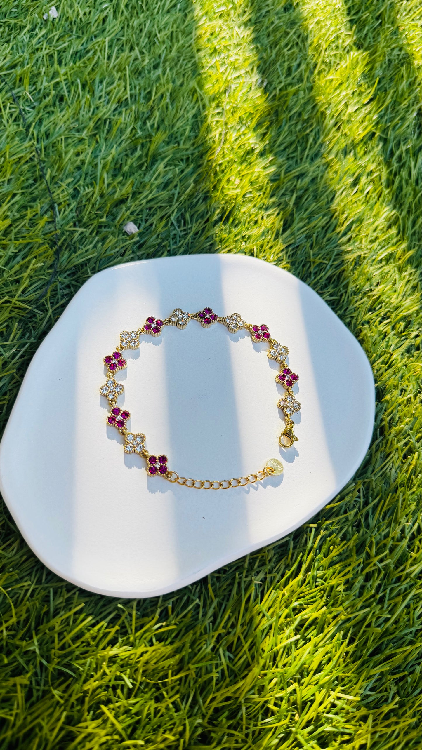 Bracelet Trèfles Duo Blanc / Rose foncé