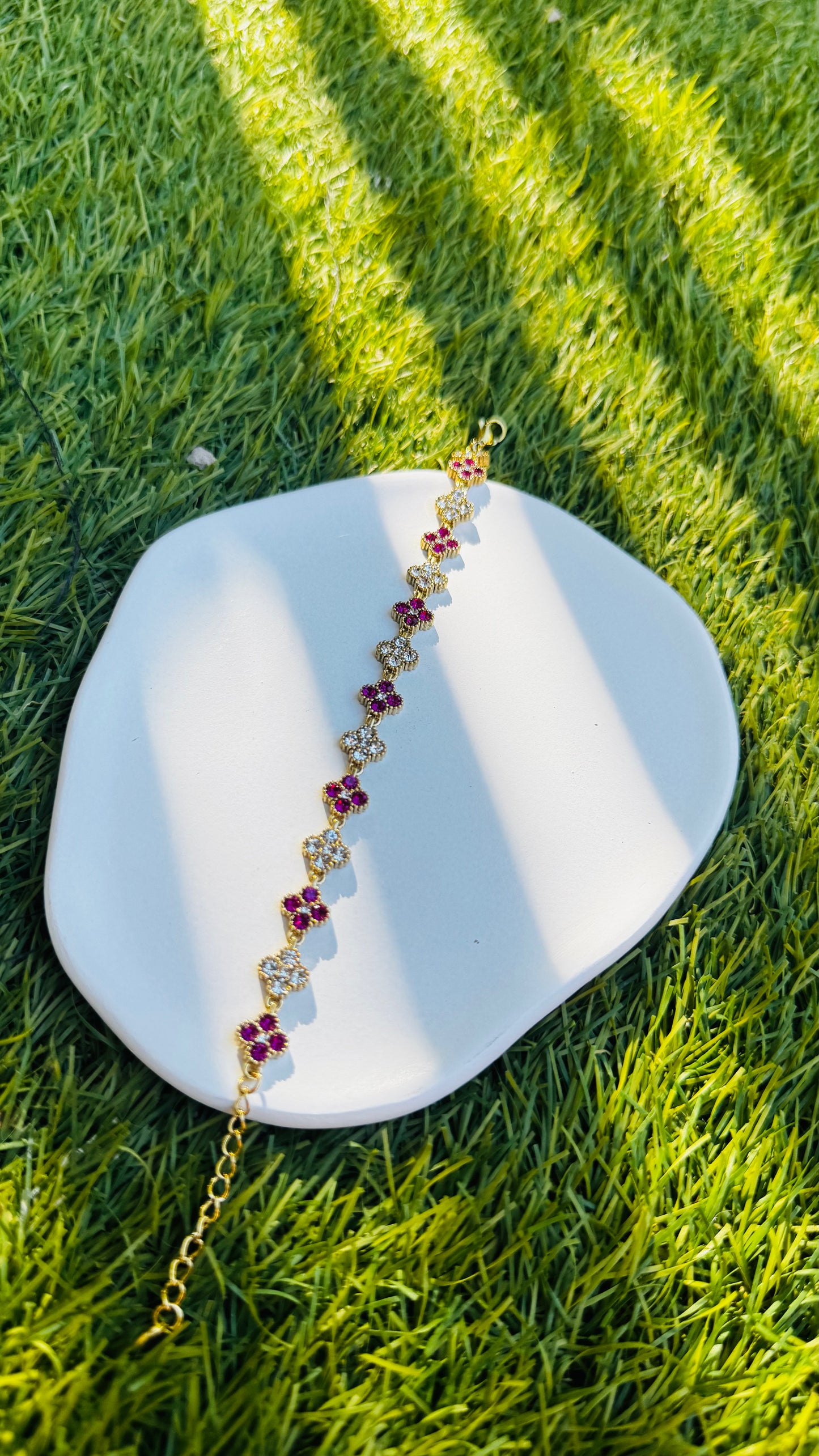 Bracelet Trèfles Duo Blanc / Rose foncé