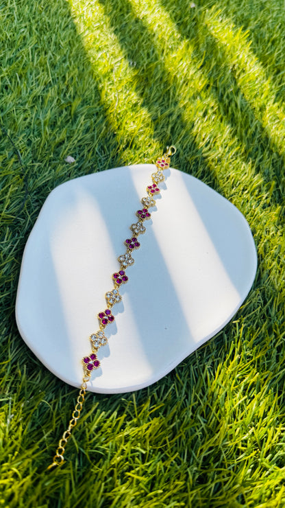 Bracelet Trèfles Duo Blanc / Rose foncé