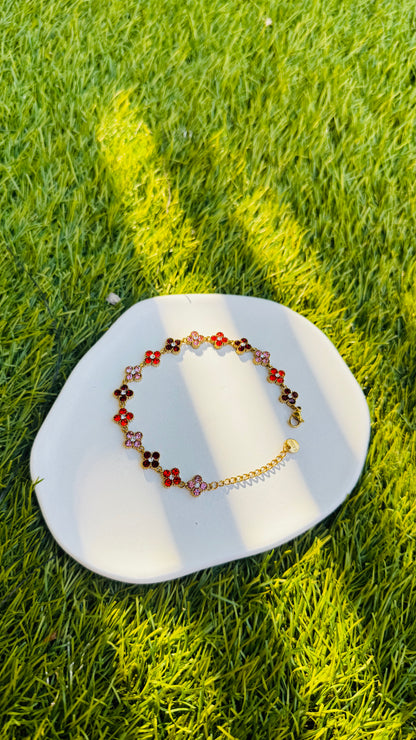 Bracelet Trèfles Trio Rouge/Bordeaux/Rose