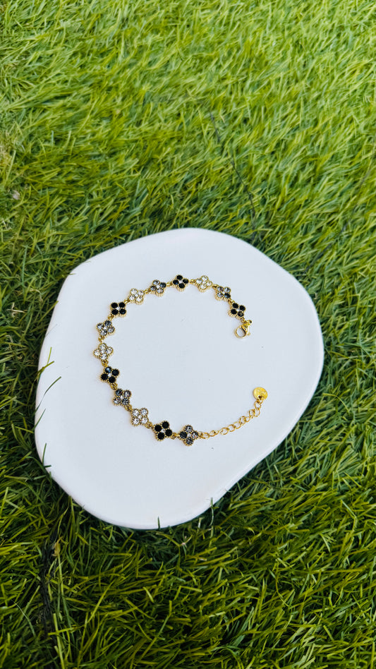 Bracelet Trèfles Trio Noir & Blanc
