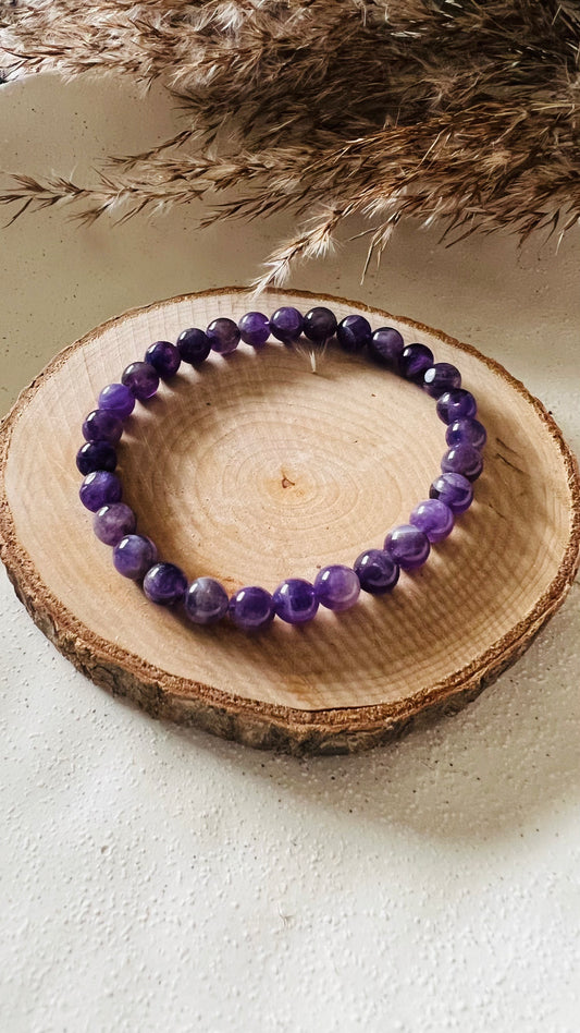Bracelet pierre Améthyste Rubanée Brésil - Boules 6 mm