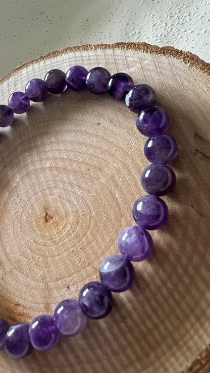 Bracelet pierre Améthyste Rubanée Brésil - Boules 6 mm