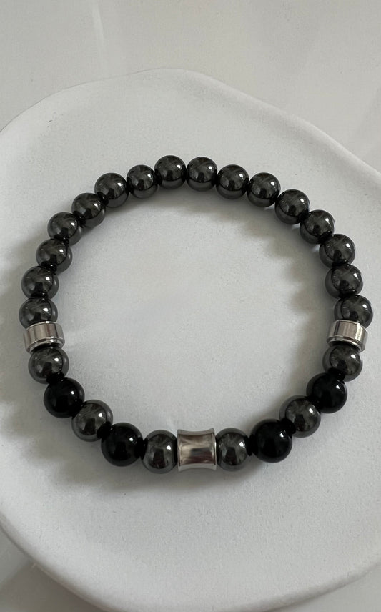 Bracelet pierre Onyx et hématite - Boules 8 mm