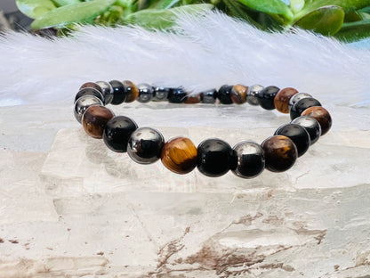Bracelet enfant en Pierre - Oeil de Tigre, Hématite, Onyx 6 mm
