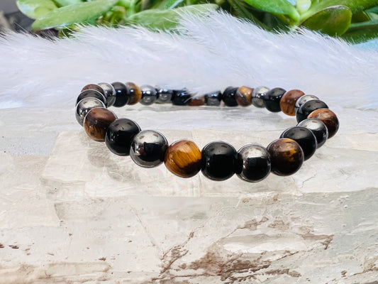 Bracelet enfant en Pierre - Oeil de Tigre, Hématite, Onyx 6 mm