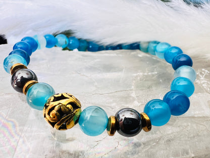 Bracelet pierre Agate Bleue - Boules 6 mm