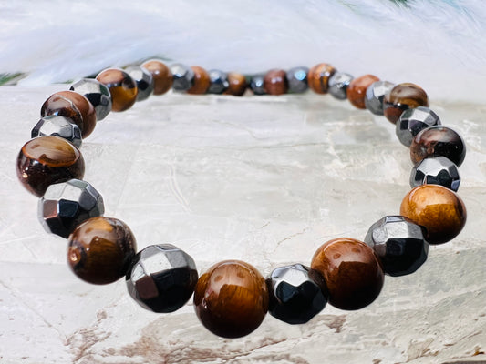 Bracelet pierre Oeil de Tigre, Hématite - Boules 6 mm