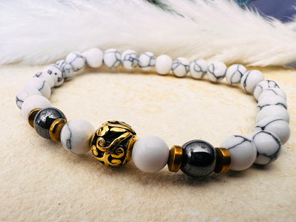Bracelet pierre Howlite  - Boules 6 mm