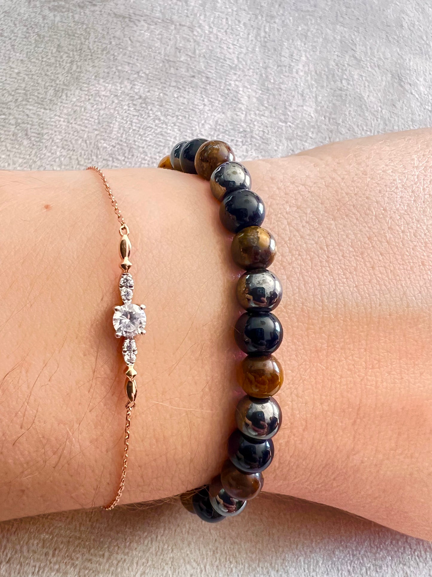Bracelet enfant en Pierre - Oeil de Tigre, Hématite, Onyx 6 mm