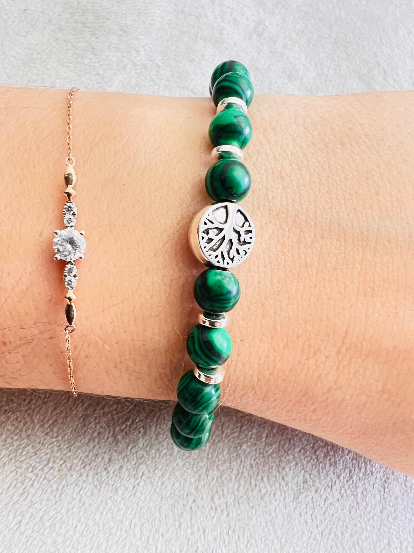 Bracelet pierre Malachite - Boules 6 mm