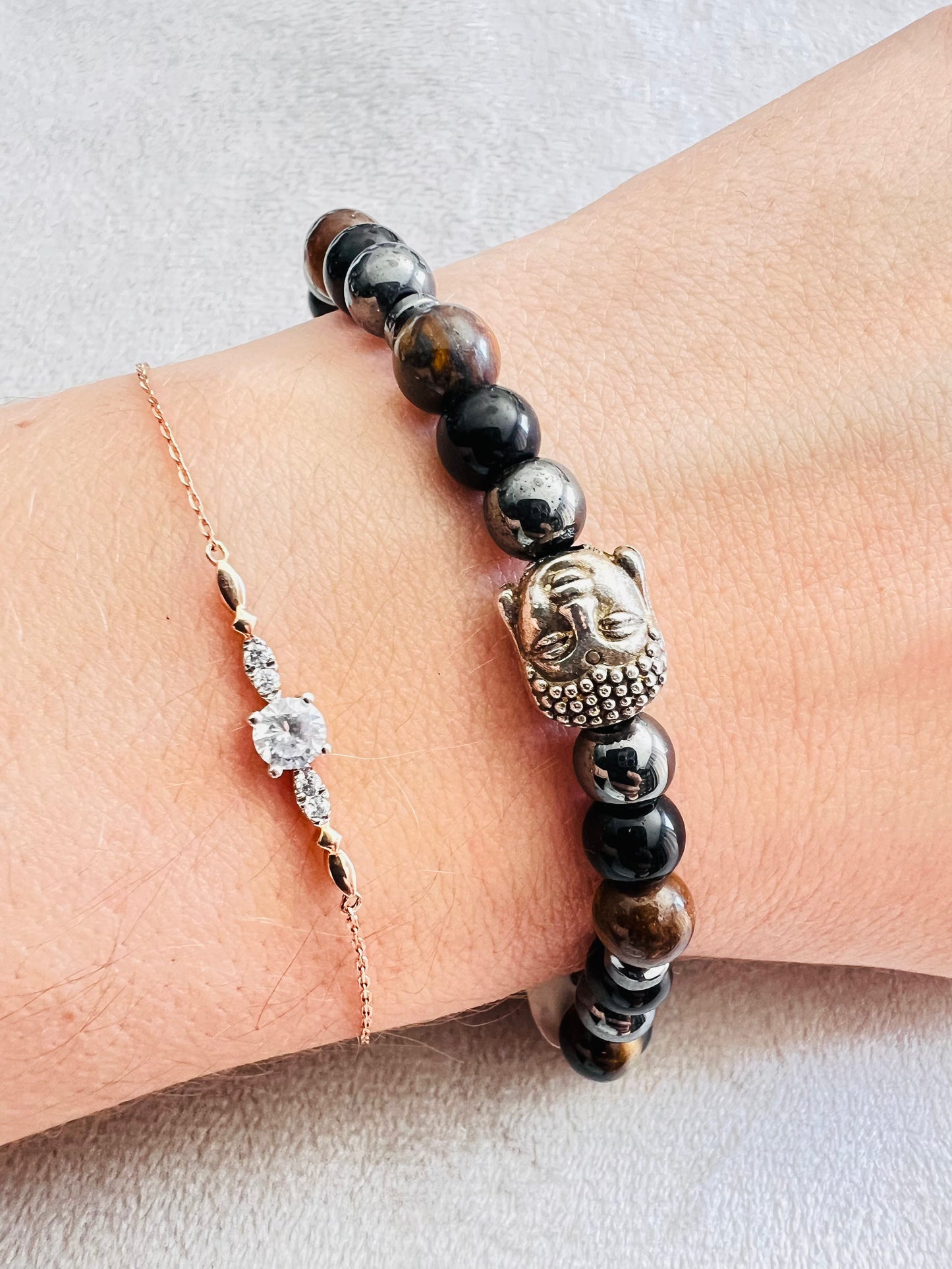 Bracelet pierre Oeil de Tigre, Hématite, Onyx - Boules 6 mm
