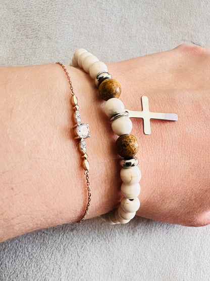 Bracelet pierre Howlite de Mongolie - Boules 6 mm