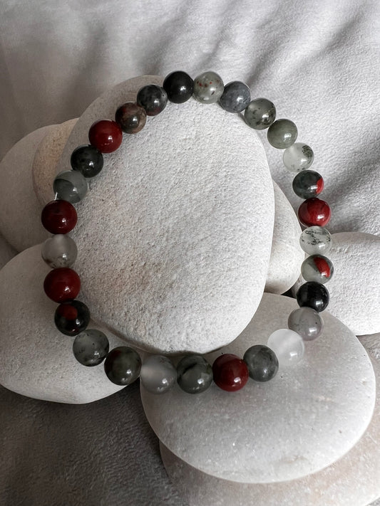 Bracelet pierre Jaspe Héliotrope - Boules 6 mm