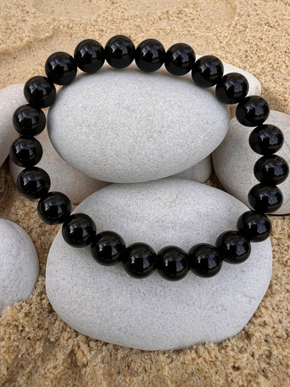 Bracelet pierre Obsidienne Noire - Boules 8 mm