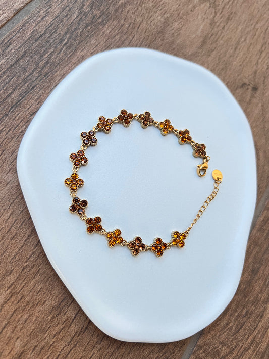 Bracelet Trèfles Duo Marron / Or