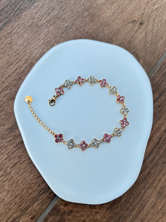 Bracelet Trèfles Duo Rose/Blanc