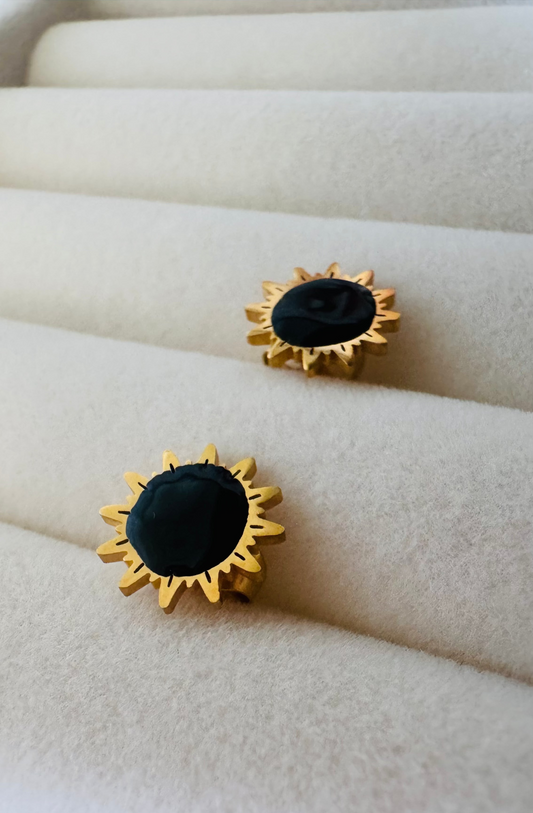 Soleil Noir | Boucles d'oreilles en acier inoxydable - Doré